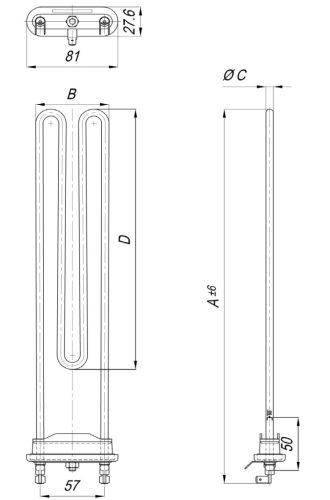 Elektromos csőfűtőbetét mosógéphez PRIMAT Aisi 316L Ø8.1mm ~400V 4000W L=400