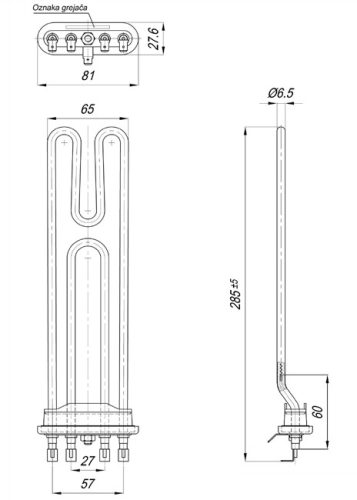 Elektromos csőfűtőbetét GORENJE mosógéphez Aisi 316L Ø6.5mm 230V/ 1700+700W