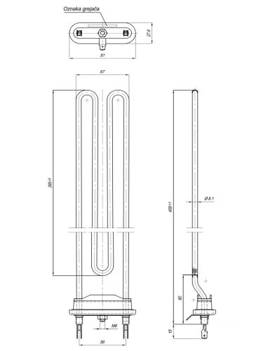 Elektromos csőfűtőbetét mosógéphez PRIMAT Aisi 316L Ø8.1mm ~ 230V 5000W