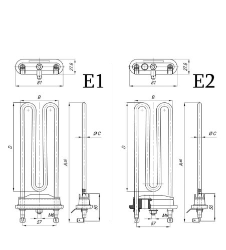 Elektromos csőfűtőbetét mosógéphez CANDY Aisi 316L Ø6.5mm 230V 2000W L=250