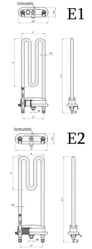 Elektromos csőfűtőbetét VM hővédővel Rövid Aisi 316L Ø8.1mm ~ 230V 2050W lyukkal L=250mm