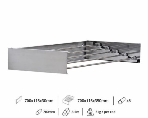 Fali INOX szárító 700mm hosszú