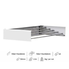 Fali szárító INOX 700mm hosszú műanyag fehér