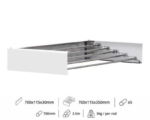 Fali szárító INOX 700mm hosszú műanyag fehér