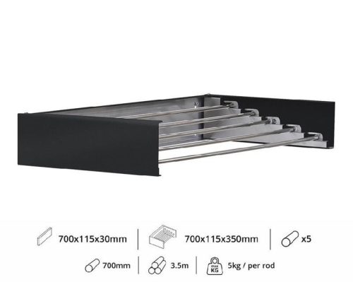 Fali szárító INOX 700mm hosszú műanyag bevonatú antracit szín
