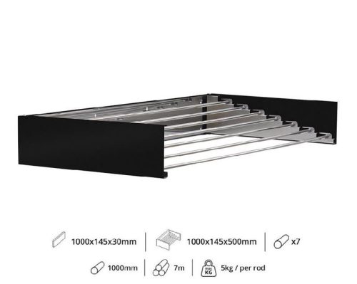 Fali szárító INOX 1000mm hosszú műanyag borítású fekete szín