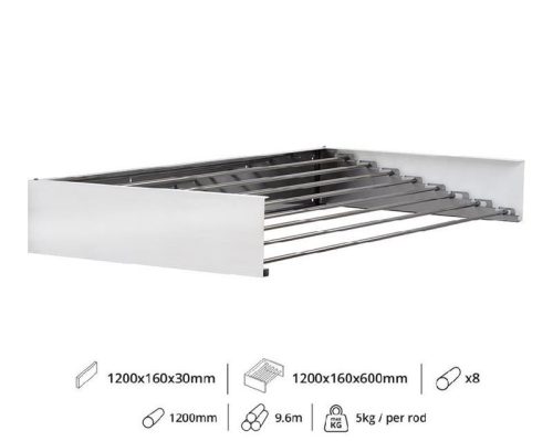 Fali szárító INOX 1200mm hosszú műanyag borítású fehér szín