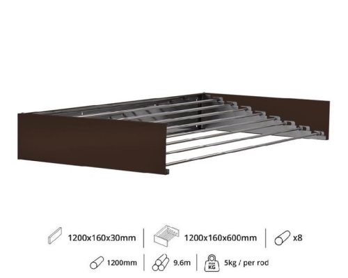 Fali szárító INOX 1200mm hosszú műanyag borítású barna