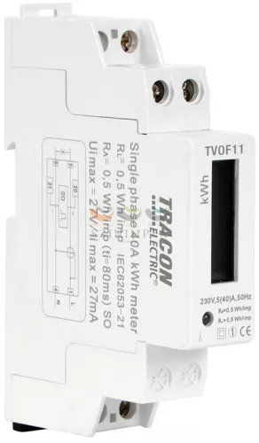 TRACON sorolható fogyasztásmérő 1F LCD impulzusadós 40 A direkt elektronikus 230 V 1-fázis TVOF11