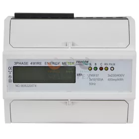   TRACON sorolható fogyasztásmérő 3F LCD impulzusadós 100 A direkt elektronikus 400 V/4-vezetékes 7M TVOF37