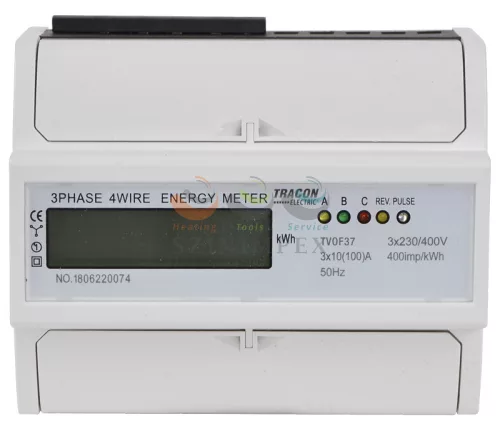 TRACON sorolható fogyasztásmérő 3F LCD impulzusadós 100 A direkt elektronikus 400 V/4-vezetékes 7M TVOF37