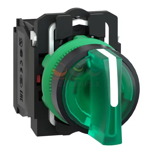 Schneider Electric harmony komplett műanyag LED világító választókapcsoló, Ø22, 3 állású, 230 VAC, 1NO+1NC, zöld