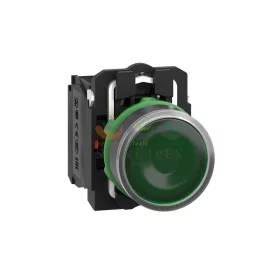   Schneider Electric harmony komplett műanyag LED világító nyomógomb, Ø22, visszatérő, 1NO+1NC, 24 VAC/DC, zöld