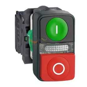   Schneider Electric harmony komplett műanyag kettősfejű nyomógomb, Ø22, 1NO+1NC, zöld "I" + piros "O" gomb + LED, 24 VAC/DC