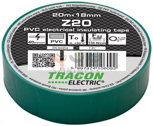TRACON szigetelőszalag zöld 18 mm x 20 m PVC 90°C max. Z20
