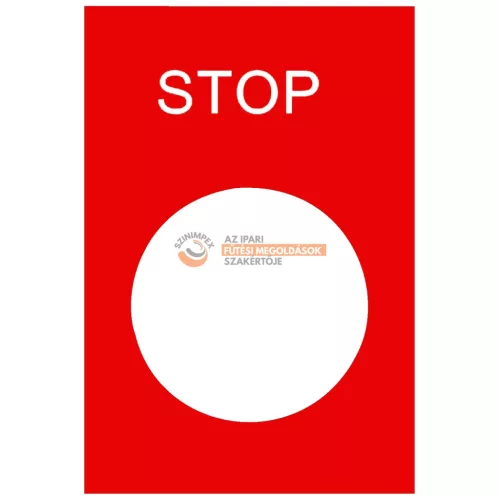 Felirati címke 30x40mm, "Stop", piros alapon fehér betűk