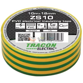   TRACON szigetelőszalag zöld/sárga 18 mm x 10 m PVC 90°C max. ZS10