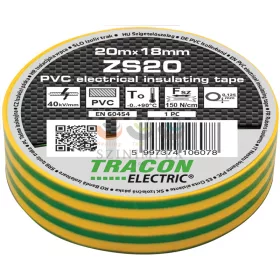   TRACON szigetelőszalag zöld/sárga 18 mm x 20 m PVC 90°C max. ZS20